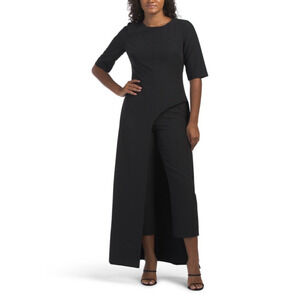 Kay Unger Davina Asymmetrical Front Jumpsuit with Skirt Overlay Womens Size 14